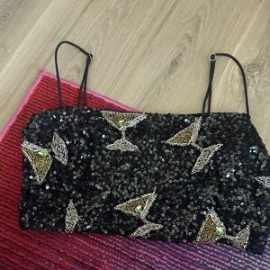 Show Me Your MuMu Black Sequin Crop Top with cocktail glasses